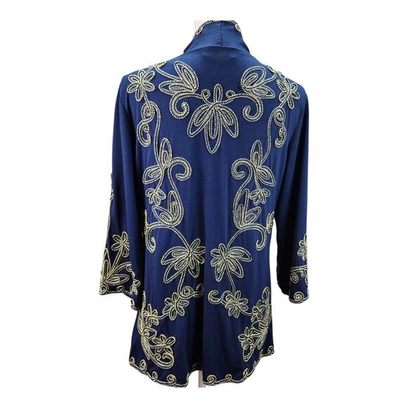 Objects D’Art Jacket Women MEDIUM Navy Blue Soutache Gold Trim Boho Cardigan - Picture 3 of 15